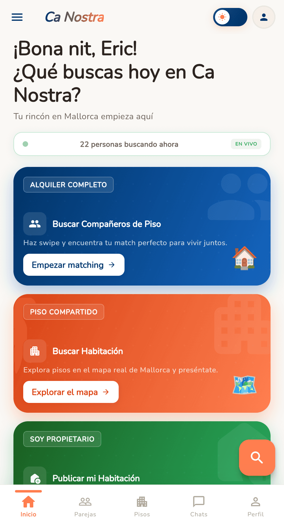 Pantalla de inicio de Ca Nostra
